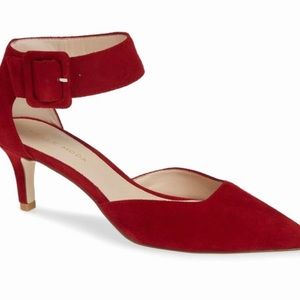 Pelle Moda Red Suede Pointed-Toe Ankle Strap Heels